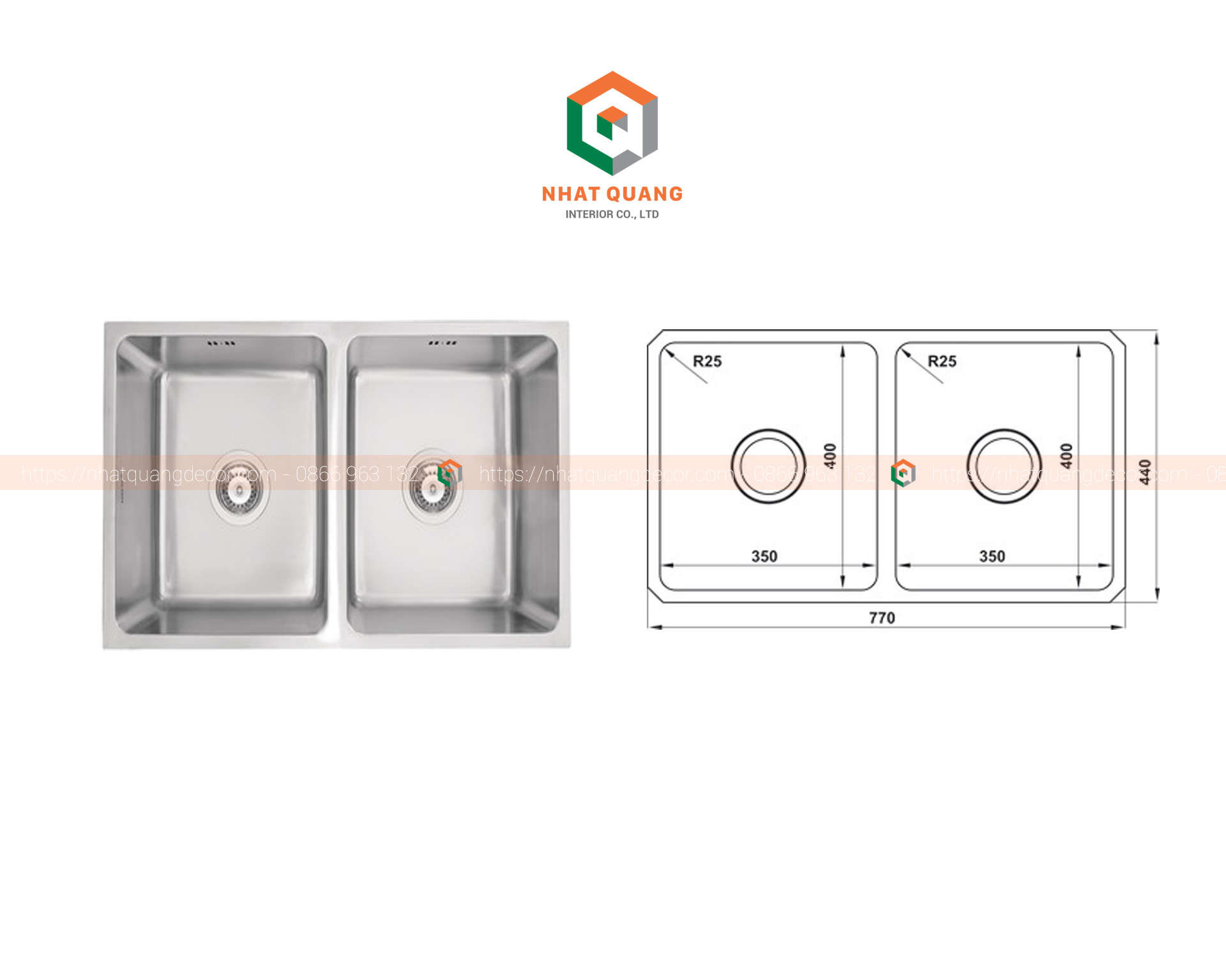 Chậu bếp HAFELE, Thép không gỉ, HS-SD7744, vuông góc, chậu đôi