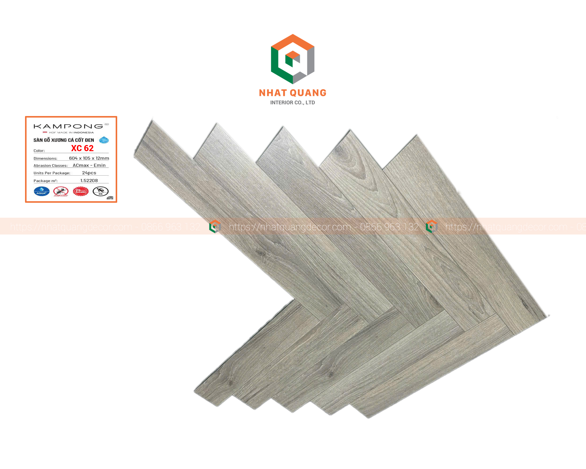 Sàn gỗ công nghiệp Indonesia xương cá KAMPONG XC 62