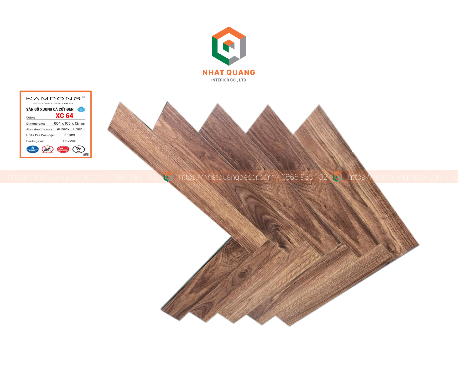 Sàn gỗ công nghiệp Indonesia xương cá KAMPONG XC 64