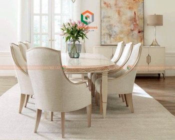 Bộ bàn ăn 8 ghế gỗ tự nhiên bọc vải nỉ kiểu dáng luxury BGA-002