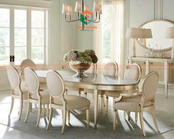 Bộ bàn ăn 8 ghế gỗ tự nhiên bọc vải nỉ kiểu dáng luxury BGA-003